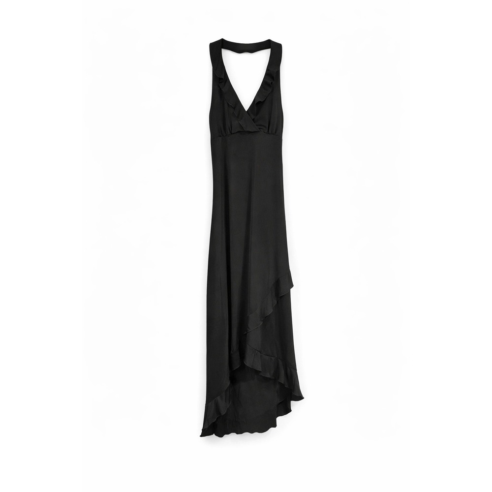 Black Ruffle Maxi Dress V Neck Ruffle Formal Evening Goth Sleeveless Vintage Y2K